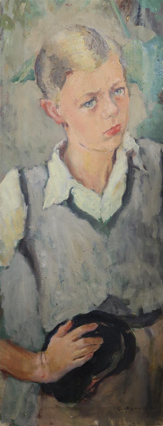 R Goodall Portrait of a boy, 35.5 x 13in. unframed.